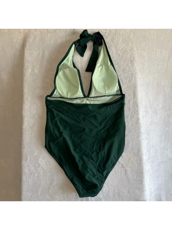 Cupshe NEW Women's Green Ruched Halter Top Swimsuit Swimwear Size Large #26034 - Image 8