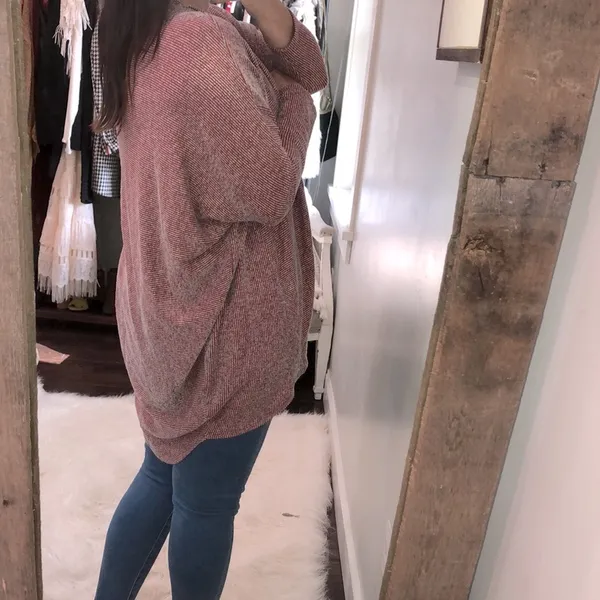 Le Lis medium red striped sweater knit cardigan - Image 3