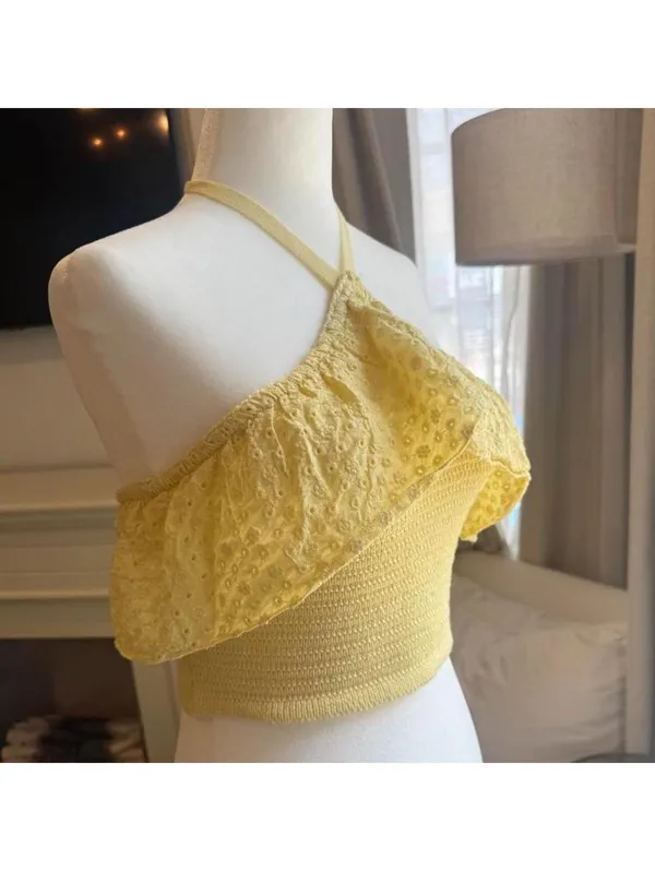 Yellow boutique Halter Crochet Crop Top | Size S - Image 2