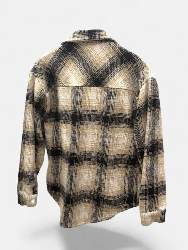 editHer Tan and Black Plaid Shacket Shirt Jacket‎ Size S - Image 2