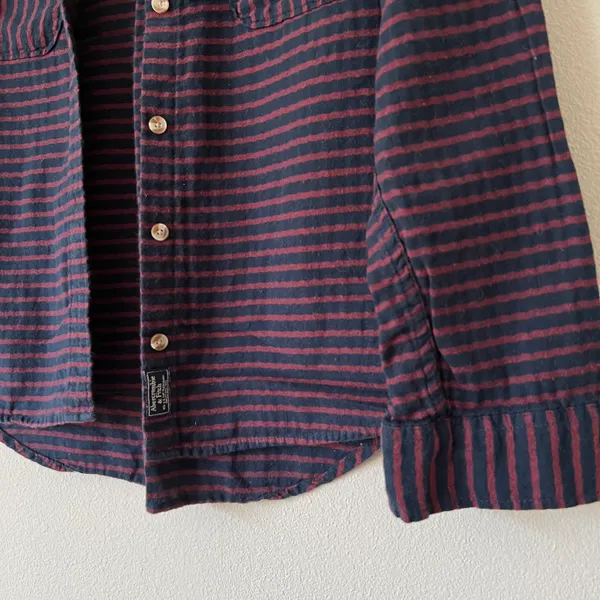 Boyfriend Button Down Shirt Striped Navy Blue Red - Image 5