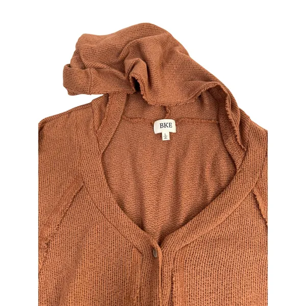 BKE Womens Oversized Thermal Henley Hoodie Rust‎ Brown Waffle Knit L - Image 3