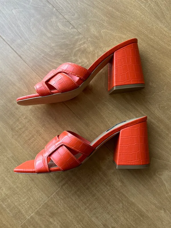 Nine West Women’s Kaelyn Square Toe Slip On Heel Sandals, Dark Orange, Size 8.5 - Image 9