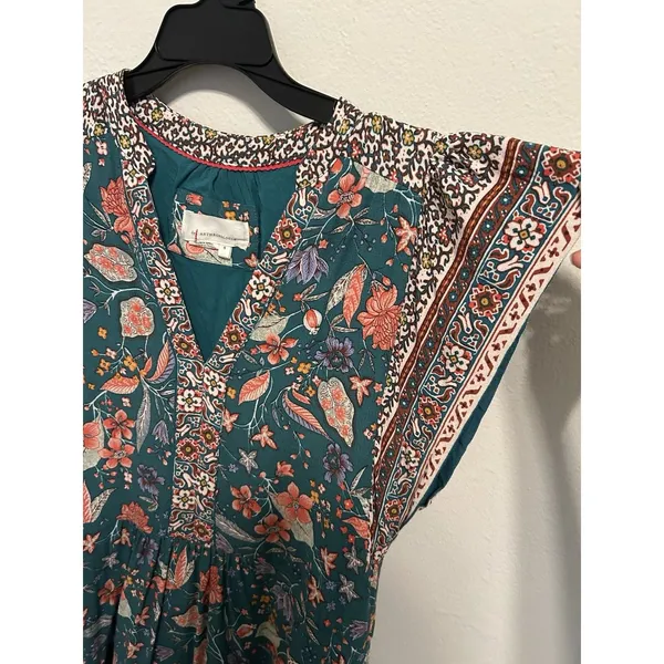 Anthropologie Zenia Floral Mini Shift Dress Size Small Boho Peasant Festival - Image 4