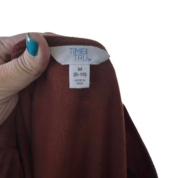 Brown cotton dress with tiered skirt and 3/4 sleeves, size M (8-10) - Image 6