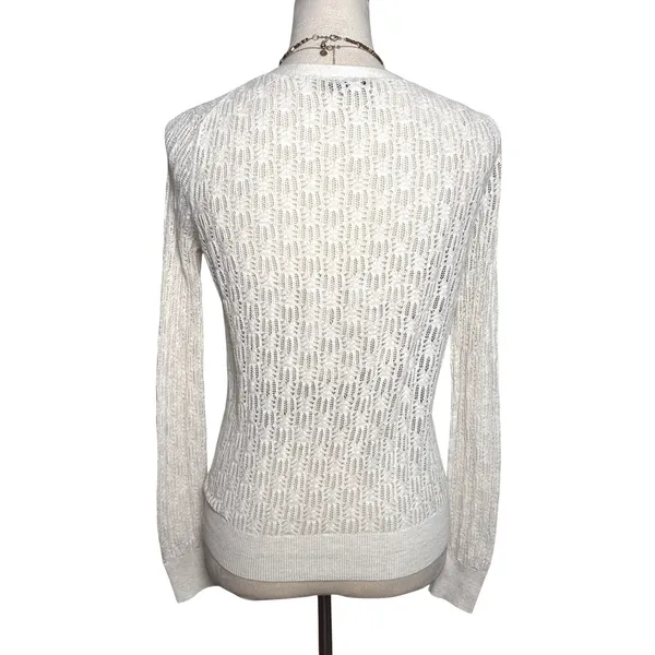 Moda International Y2K Cream Pointelle Open Knit V-Neck Cardigan Sweater - Image 2