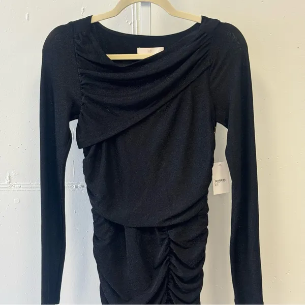 Rachel Parcell‎ Metallic Bodycon Ruched Midi Long Sleeve Dress Stretch Black Sm - Image 7