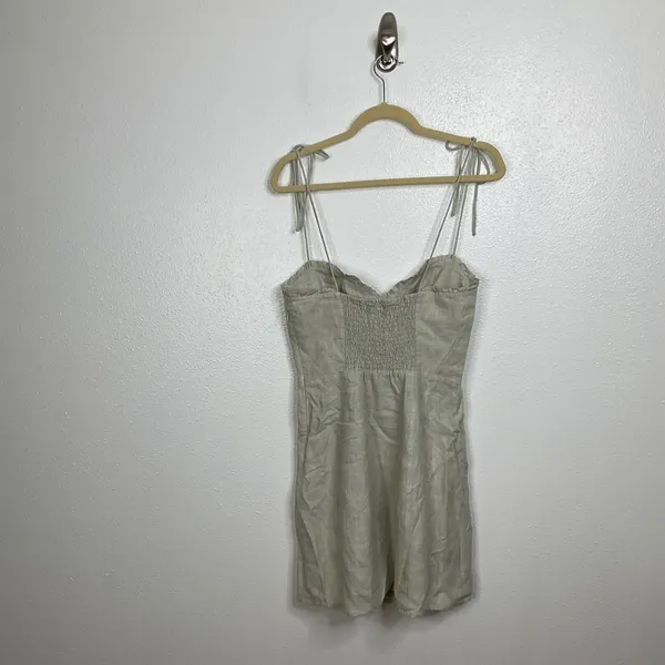 Wilfred Aritzia Organic Linen Mini Dress Sage Green Smocked Back‎ Size 6 - Image 2