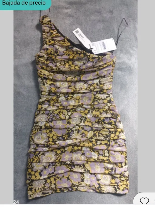 ZARA One-Shoulder Ruched Mini Dress in Yellow and Purple Floral - Image 4