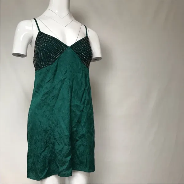 Free People Emerald Green Mini Slip‎ Dress Size Medium - Image 7