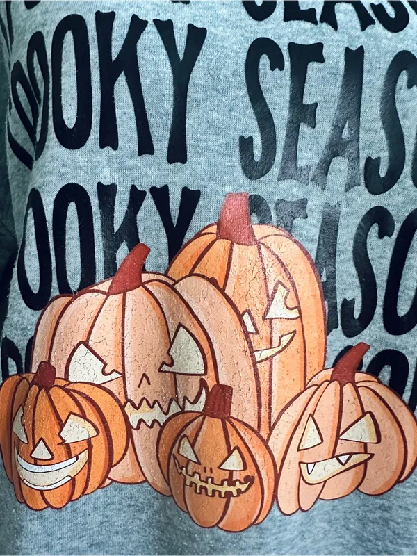 Spooky Season Halloween Pumpkin Gray Crewneck Sweatshirt Size L - Image 2