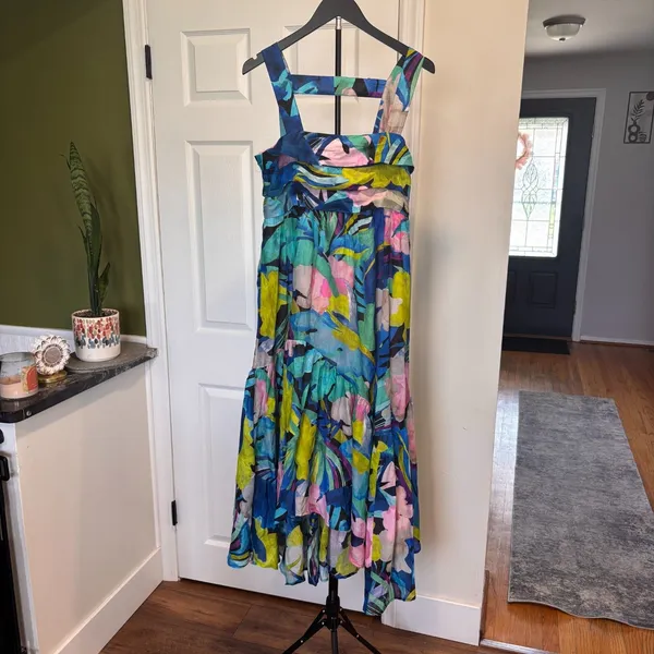 Anthropologie Sunny Midi Maxi Dress Silk Blend Women's Size XS Colorful Tropical - Image 3