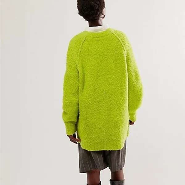 Free People Found My Friend Lime‎ Green Boucle Wool Blend Oversized Sweater Sz M - Image 5
