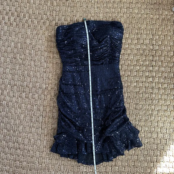 Navy Blue Sparkly Sequins Strapless Short Tie Back Dress Size 8 - Image 7