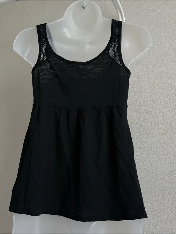 Express Y2K Babydoll Tank Top Black Lace Strap Detail Empire Waist XS - Image 3