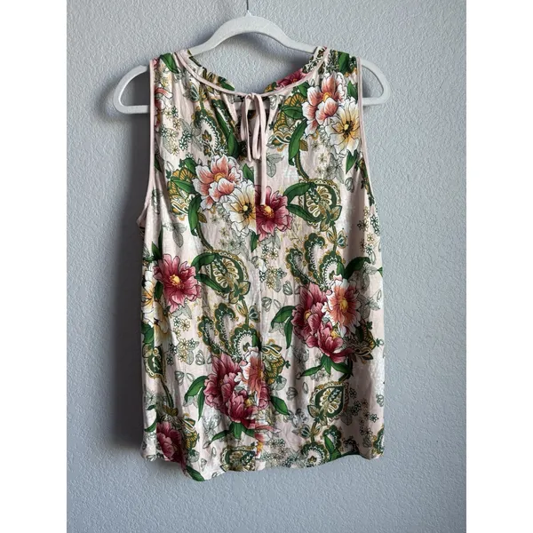 Ann Taylor LOFT Floral Sleeveless Blouse Botanical Cottagecore Boho Top Large Back Tie - Image 2