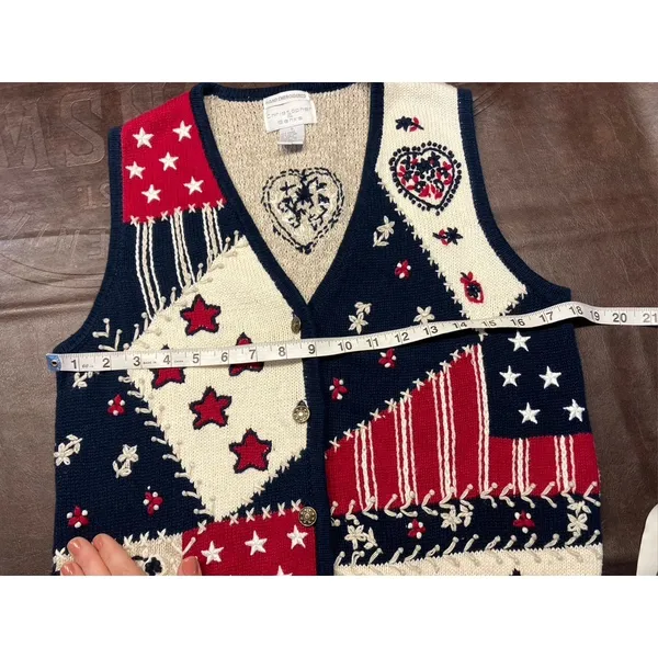 Vintage Christopher Banks Womens Small Knit Sweater Vest Embroidered Americana‎ - Image 9