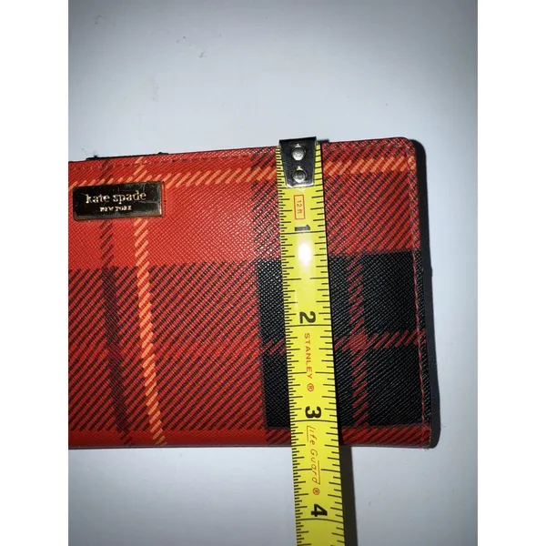 Kate Spade Neda Newbury Lane Plaid Print Red‎ Saffiano Leather Bifold Wallet K - Image 10