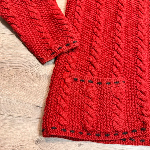 Nomadic Traders Wool Cable Knit Cardigan Sweater‎ Full Zip Pockets Red Medium M - Image 3