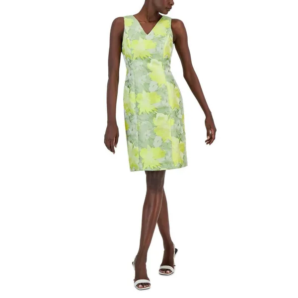 Anne Klein Women's Jacquard V-Neck Sheath Dress 10869721 Sprout Multi Yellow 2 - Image 5