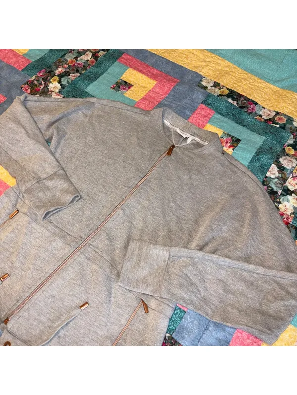 BMW $112 Woman’s S Gray Full Zip Sweat Jacket with Drawstring Hem Zip Pockets - Image 4