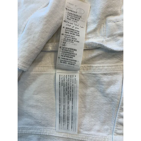 Abercrombie & Fitch White Denim Trucker Jacket Womens XS 144J0317 Stretch Cotton - Image 7