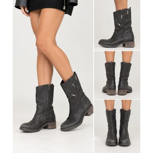 VERA WANG Leather Moto Boots Black Sz 8 - Image 2