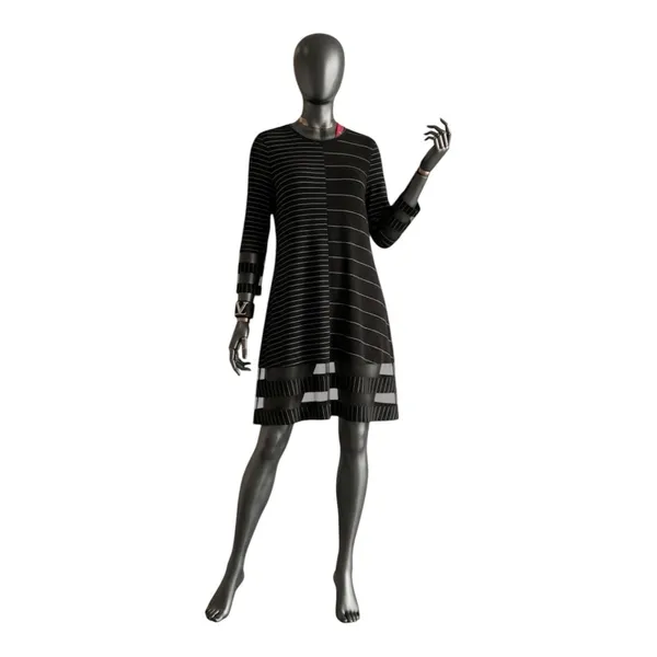 IC by Connie K Black Stretchy Wearable Art to Wear Dress Artsy Striped Size 2X - Image 11