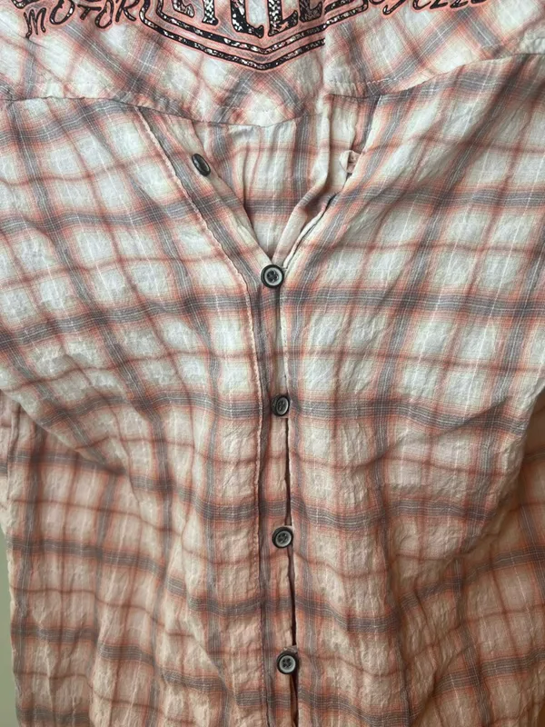 Harley Davidson Corset Back Plaid Shirt‎ Small Pink Spellout Logo Fitted - Image 10
