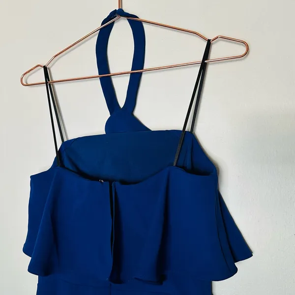 AMANDA UPRICHARD Royal Blue Halter Neckline Fitted Side Slit Gown Size Small - Image 9