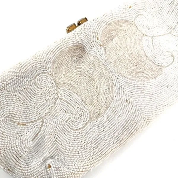 Vintage‎ Beaded iridescent Delill handbag clutch bag made in Belgium white - Image 7