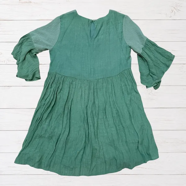 Umgee Embroidered Boho Mini Dress Sage Green Bell Sleeve Babydoll S - Image 3