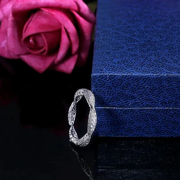 Boutique NEW Women's Gold‎ Plated Silver Eternity Simulated Diamond Band Ring Sz 10 - Image 12