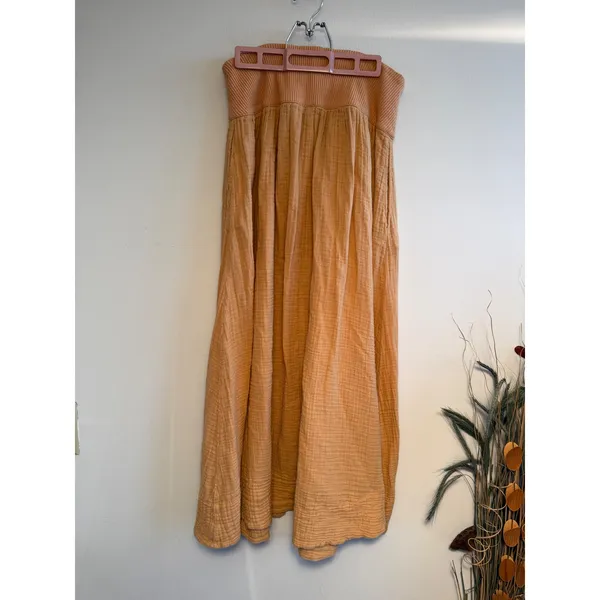 Free People Apricot Orange Gauze Button Down Maxi Skirt Ribbed Waist Small - Image 3