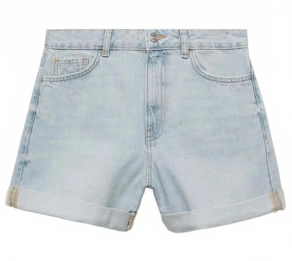Mango High-Waisted Mom-Fit Denim Shorts Blue Light Wash Size 4 - Image 6