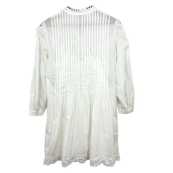 Madewell‎ Pintuck Lace Mini Dress White Cotton Eyelet Long Sleeve NU568 XXS NEW - Image 3