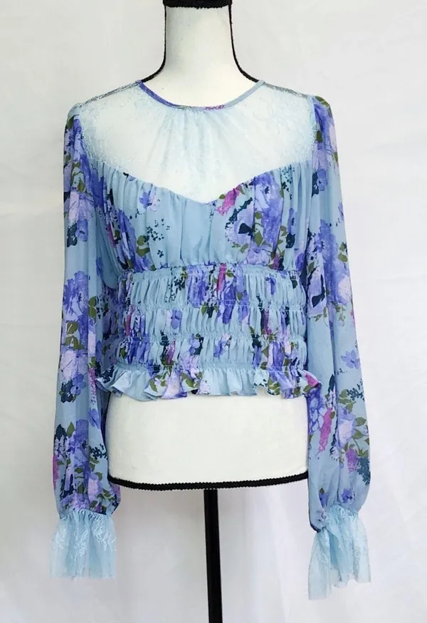 Lace Sheer Smocked Cropped Top - Image 3