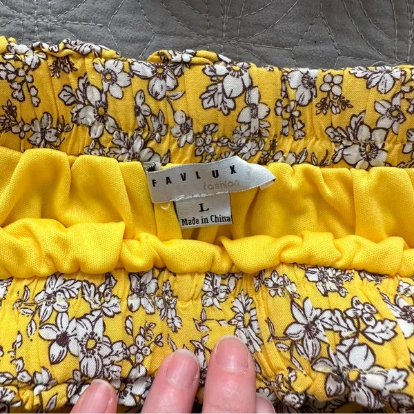 Two Piece Yellow Floral FavLux Crop Top and Skirt Set - Image 2