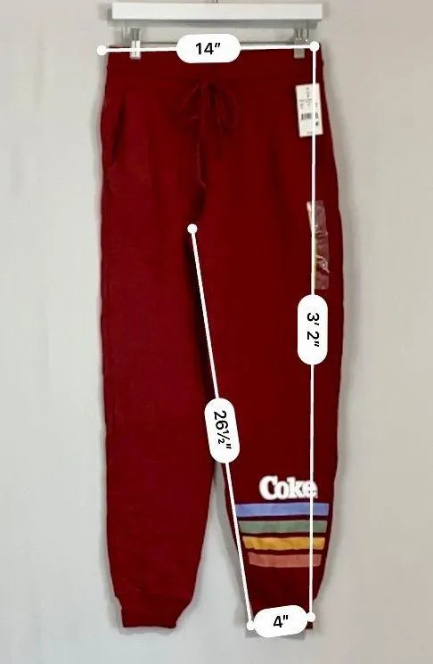 Women’s Casual Drawstring Joggers Coke Rainbow Print Logo Maroon NWT - Image 9