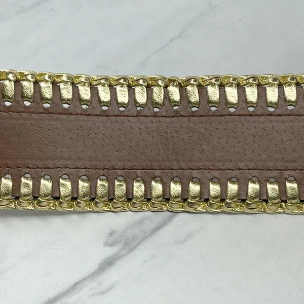 Brown Faux Suede Stretch Belt Metallic Gold Lacing Large/XL (L/XL) ✨ - Image 9