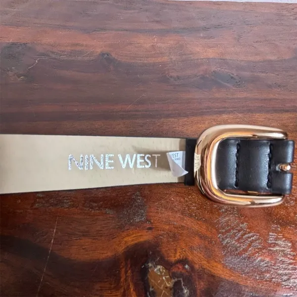 Kate Spade Nine West Belt Womens Size L Black Gold-Tone Buckle Double Keeper Loops - Image 4
