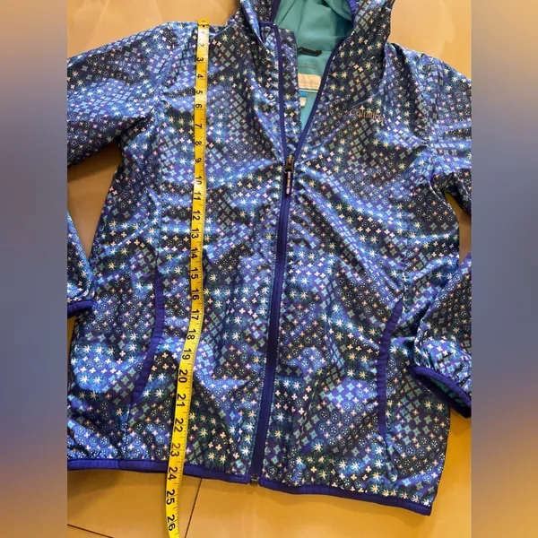 Columbia sportswear Rain Jacket Blue Stars Dots Flowers Hooded Lightweight - Image 5