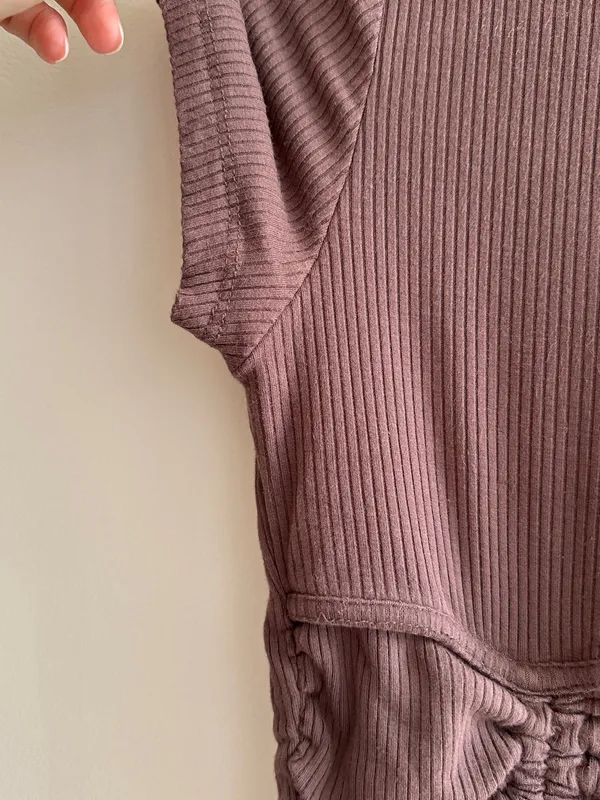 Garage Ribbed Cropped Tie Front Top, Casual Going Out Top, Brown, Size Medium - Image 6