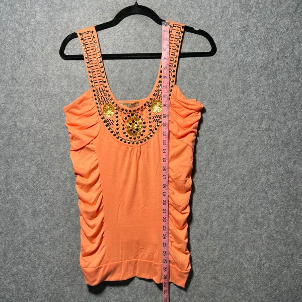 Free Culture Orange Studded Sequin Ruched Tank‎ Top Smocked Hem NWT Womens Small - Image 5