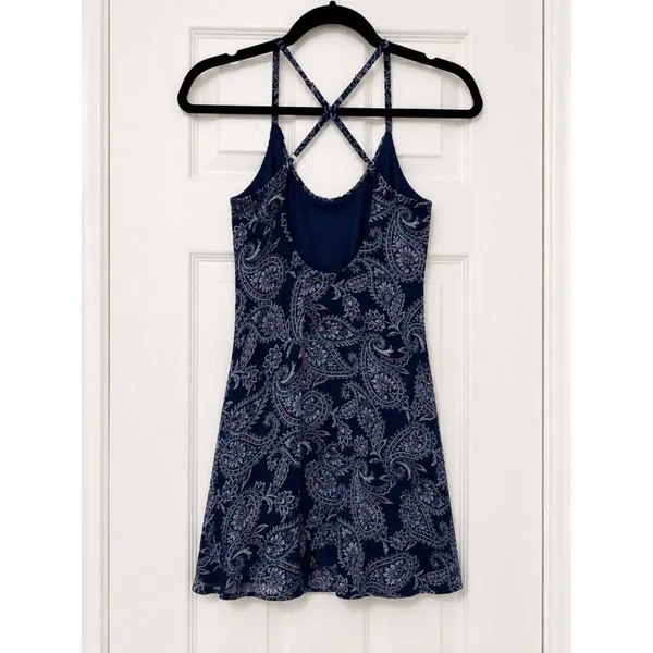 Abercrombie & Fitch Chiffon Strappy Cami Mini Dress Paisley Blue Size Small - Image 3