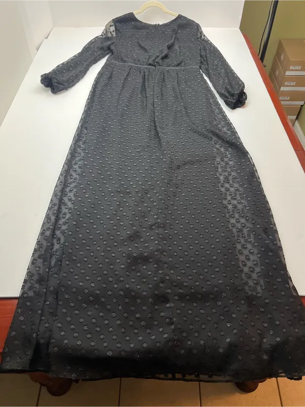 Lauren‎ Ralph Lauren Women 10 Rosaleen Polka-Dot Maxi Dress Black V-Neck FLAW - Image 15