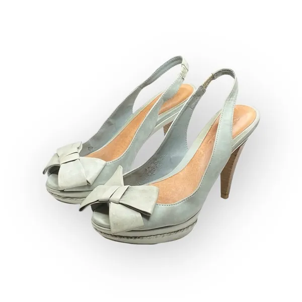 Schutz ❤︎ Retro Slingback Platform Leather Heeled Sandal with Bow ❤︎ Baby Blue - Image 7