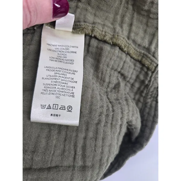 Maeve Dress Womens 2 Tiered Babydoll Olive Green Double Gauze Mini EUC - Image 5