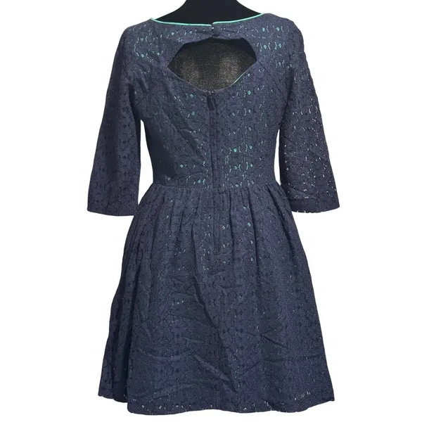 Lilly Pulitzer Navy Blue Green Lace Fit Flare Dress 3/4 Sleeve Keyhole Back 6 - Image 4