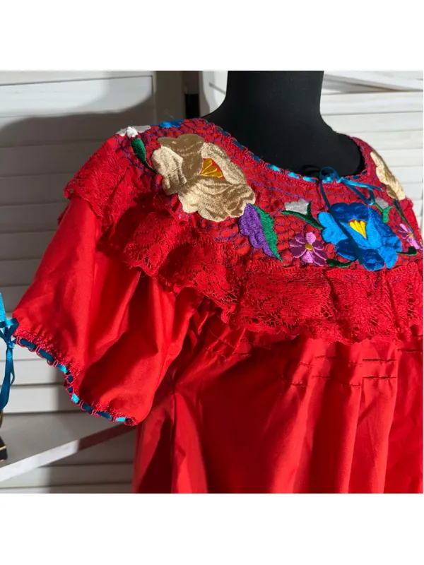 Vintage Mexican mini dress retro 70s boho hippie embroidered festival cottage M - Image 6